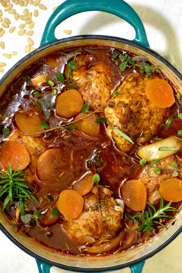 our dutch oven full of ingredients and ready to go in the oven