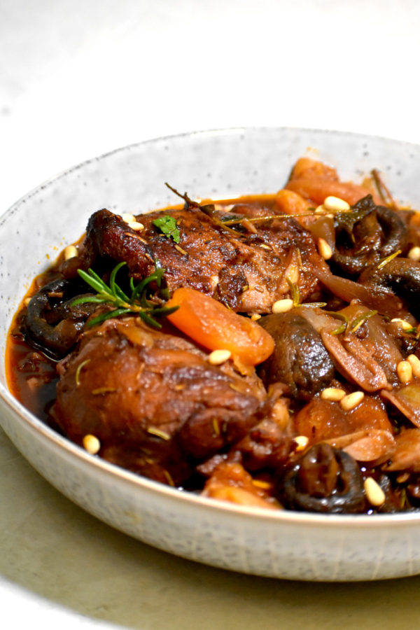 side view of our bowl of this delicious braised chicken