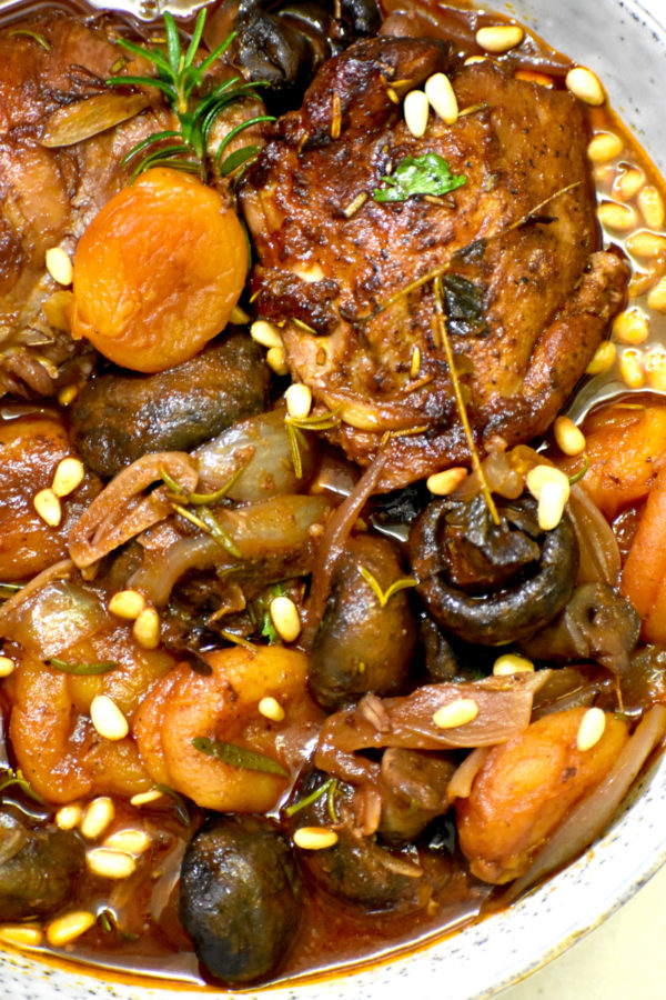 a closeup of our bowl of braised chicken