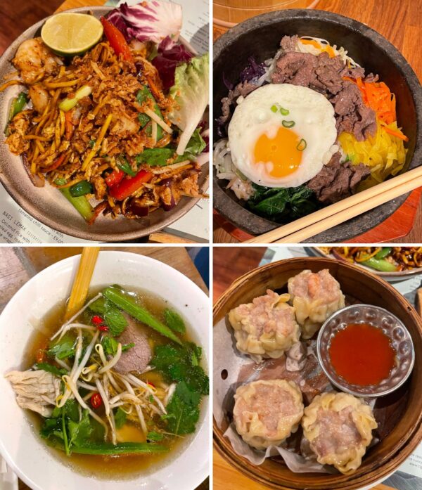 What to Eat in England - collage of four asian dishes